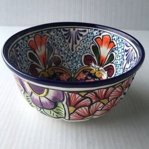 Hand Painted Embossed Bowl From Alba Mexico 7.5”